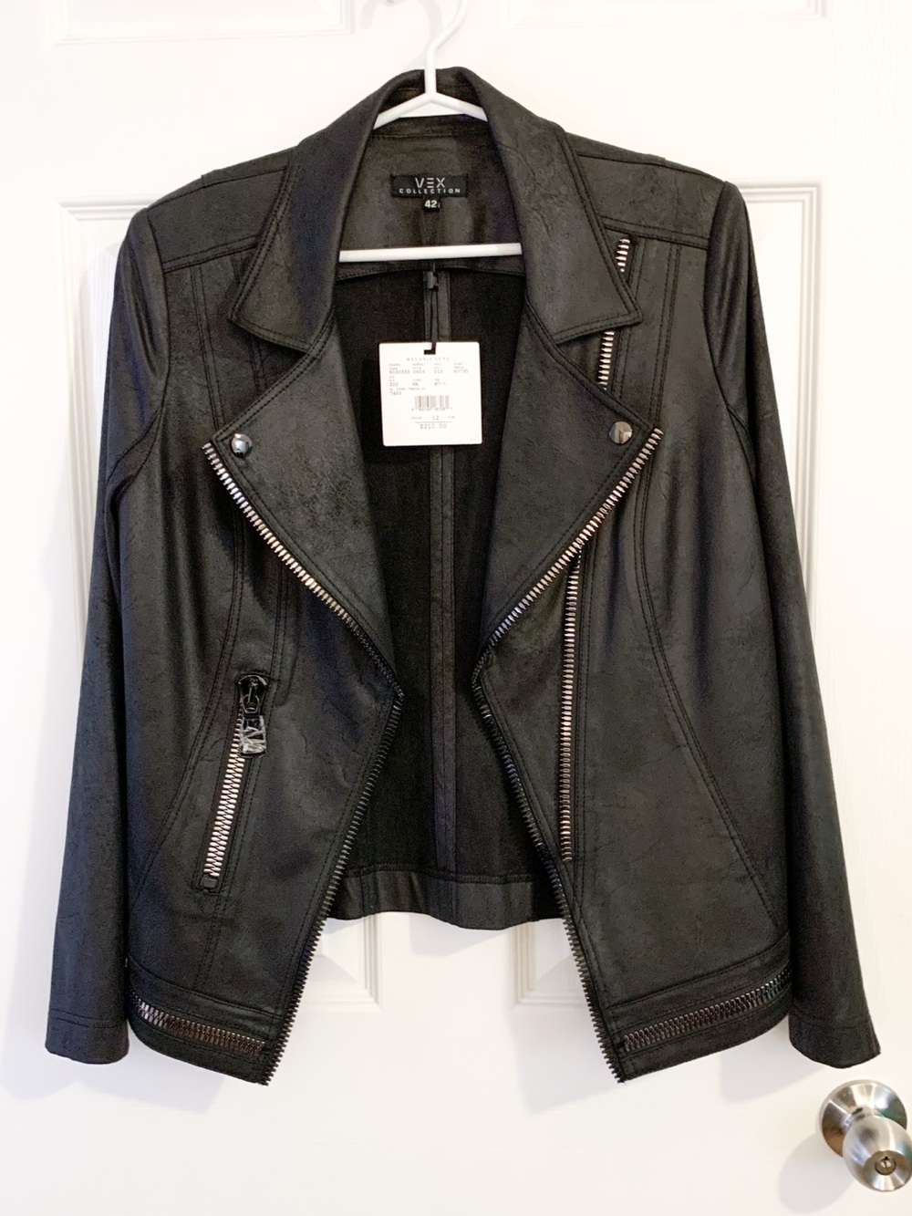 Melanie Lyne Vex Collection Women's Black Faux Leather Moto Jacket - size 12
